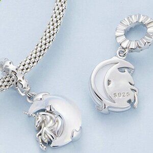 925 Stering Silver Charm Moonstone Unicorn